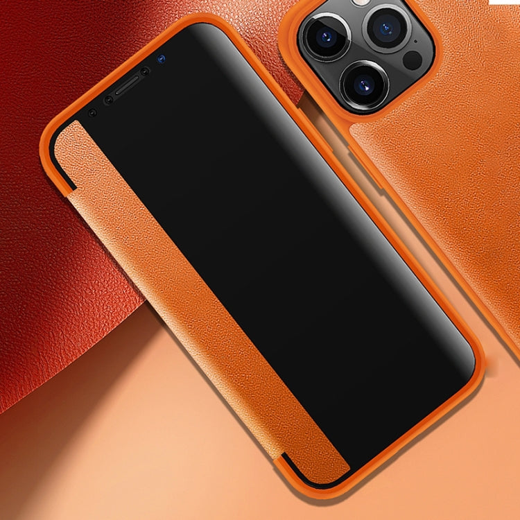 For iPhone 13 Pro Max Magnetic Side Window View Shockproof Horizontal Flip Leather Case (Orange) - iPhone 13 Pro Max Cases by PMC TechLife | Online Shopping South Africa | PMC TechLife