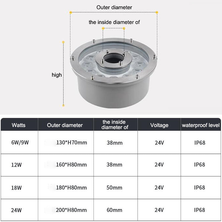 6W Landscape Ring LED Aluminum Alloy Underwater Fountain Light(White Light) - Underwater Lights by PMC TechLife | Online Shopping South Africa | PMC TechLife | Buy Now Pay Later Mobicred