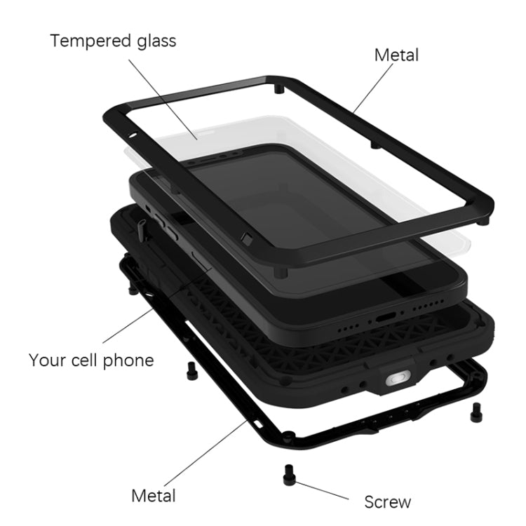 For iPhone 13 mini LOVE MEI Metal Shockproof Life Waterproof Dustproof Protective Phone Case (Black) - iPhone 13 mini Cases by LOVE MEI | Online Shopping South Africa | PMC Jewellery | Buy Now Pay Later Mobicred