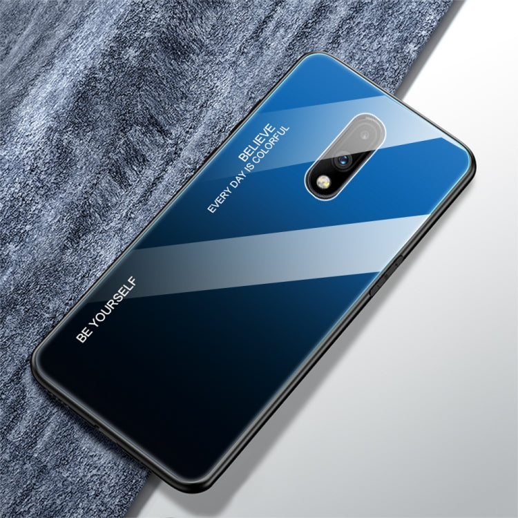 For OnePlus 7 Gradient Color Glass Case(Blue) - OnePlus Cases by PMC TechLife | Online Shopping South Africa | PMC TechLife