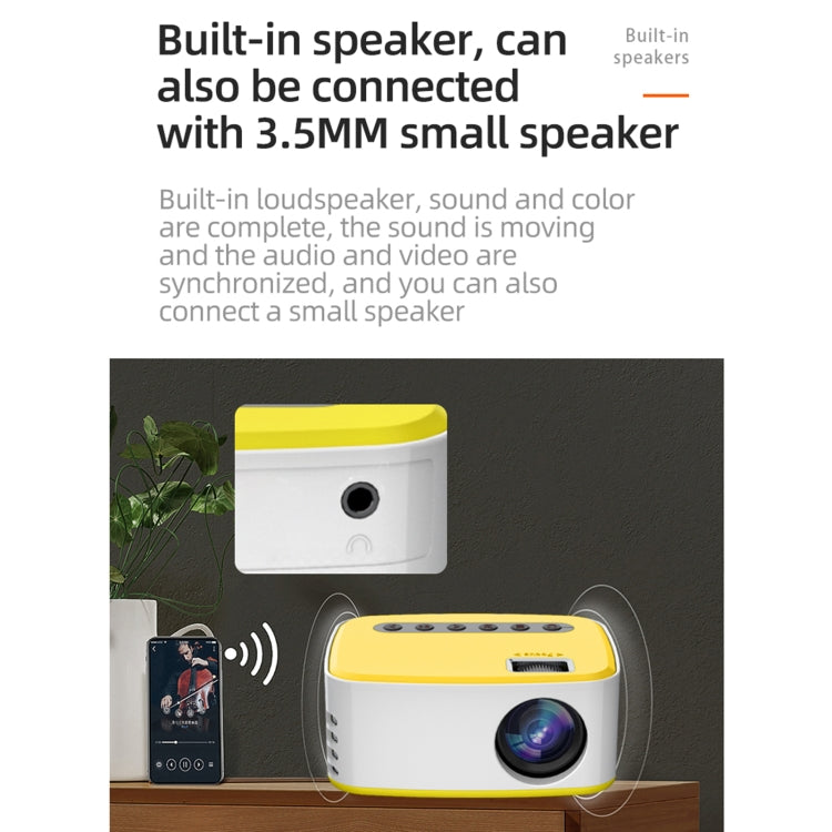 T20 320x240 400 Lumens Portable Home Theater LED HD Digital Projector, Same Screen Version, US Plug(White Yellow) - free shipping - PMC TechLife - Order now!