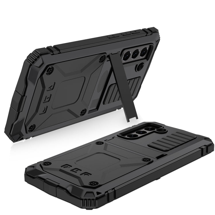 For Samsung Galaxy S21 FE R-JUST Rugged Phone Case with Holder(Black) - Galaxy Phone Cases by R-JUST | Online Shopping South Africa | PMC TechLife | Buy Now Pay Later Mobicred