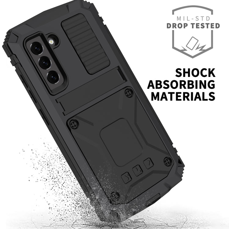 For Samsung Galaxy S21 FE R-JUST Rugged Phone Case with Holder(Black) - Galaxy Phone Cases by R-JUST | Online Shopping South Africa | PMC TechLife | Buy Now Pay Later Mobicred