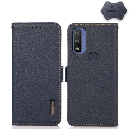 For Motorola G Pure KHAZNEH Side-Magnetic Litchi Genuine Leather RFID Case(Blue) - Motorola Cases by PMC Jewellery | Online Shopping South Africa | PMC Jewellery | Buy Now Pay Later Mobicred