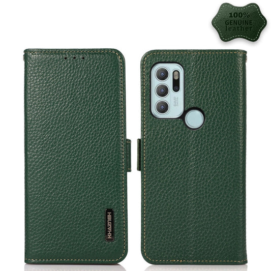 For Motorola Moto G60S KHAZNEH Side-Magnetic Litchi Genuine Leather RFID Case(Green) - Motorola Cases by PMC Jewellery | Online Shopping South Africa | PMC Jewellery | Buy Now Pay Later Mobicred