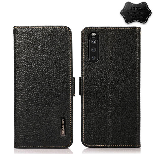 For Sony Xperia 10 III KHAZNEH Side-Magnetic Litchi Genuine Leather RFID Case(Black) - Sony Cases by PMC Jewellery | Online Shopping South Africa | PMC Jewellery | Buy Now Pay Later Mobicred