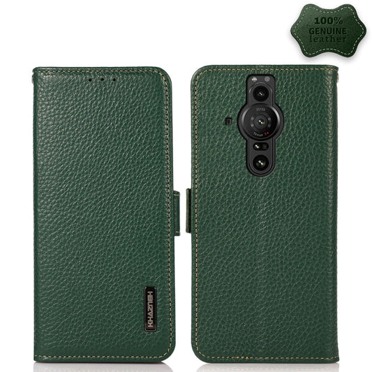 For Sony Xperia Pro-I KHAZNEH Side-Magnetic Litchi Genuine Leather RFID Case(Green) - Sony Cases by PMC Jewellery | Online Shopping South Africa | PMC Jewellery | Buy Now Pay Later Mobicred