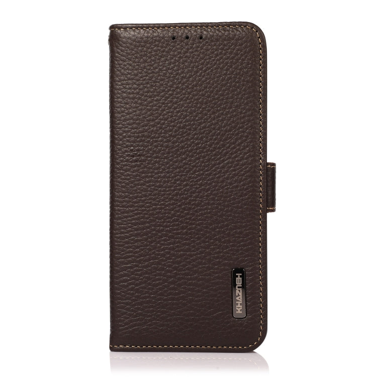 For Google Pixel 6a KHAZNEH Side-Magnetic Litchi Genuine Leather RFID Case(Brown) - Google Cases by PMC TechLife | Online Shopping South Africa | PMC TechLife | Buy Now Pay Later Mobicred