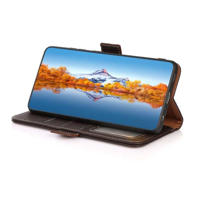 For Google Pixel 6a KHAZNEH Side-Magnetic Litchi Genuine Leather RFID Case(Brown) - Google Cases by PMC TechLife | Online Shopping South Africa | PMC TechLife | Buy Now Pay Later Mobicred