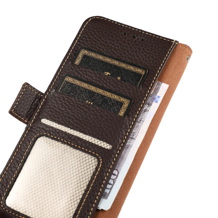 For Google Pixel 6a KHAZNEH Side-Magnetic Litchi Genuine Leather RFID Case(Brown) - Google Cases by PMC TechLife | Online Shopping South Africa | PMC TechLife | Buy Now Pay Later Mobicred
