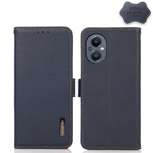 For OnePlus N20 5G KHAZNEH Side-Magnetic Litchi Genuine Leather RFID Phone Case(Blue) - OnePlus Cases by PMC Jewellery | Online Shopping South Africa | PMC Jewellery | Buy Now Pay Later Mobicred