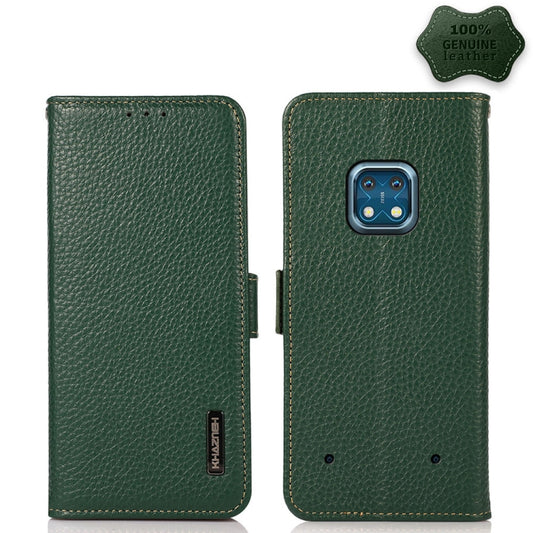 For Nokia XR20 KHAZNEH Side-Magnetic Litchi Genuine Leather RFID Phone Case(Green) - Nokia Cases by PMC Jewellery | Online Shopping South Africa | PMC Jewellery | Buy Now Pay Later Mobicred