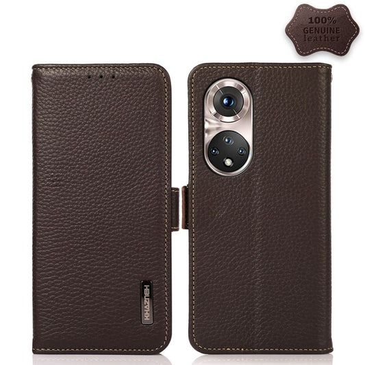 For Honor 50 Pro KHAZNEH Side-Magnetic Litchi Genuine Leather RFID Phone Case(Brown) - Honor Cases by PMC Jewellery | Online Shopping South Africa | PMC Jewellery | Buy Now Pay Later Mobicred