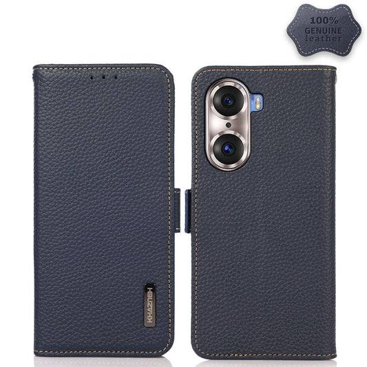 For Honor 60 Pro KHAZNEH Side-Magnetic Litchi Genuine Leather RFID Phone Case(Blue) - Honor Cases by PMC Jewellery | Online Shopping South Africa | PMC Jewellery | Buy Now Pay Later Mobicred