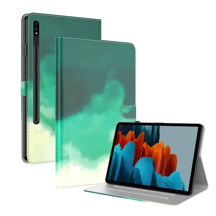 For Samsung Galaxy Tab S9 Watercolor Pattern Flip Leather Tablet Case(Cyan Green) - Galaxy Tab S9 Cases by PMC Jewellery | Online Shopping South Africa | PMC Jewellery | Buy Now Pay Later Mobicred