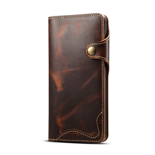 For Huawei Mate 20 Denior Oil Wax Cowhide Magnetic Button Horizontal Flip Leather Case with Card Slots & Wallet(Brown) - Huawei Cases by Denior | Online Shopping South Africa | PMC Jewellery | Buy Now Pay Later Mobicred