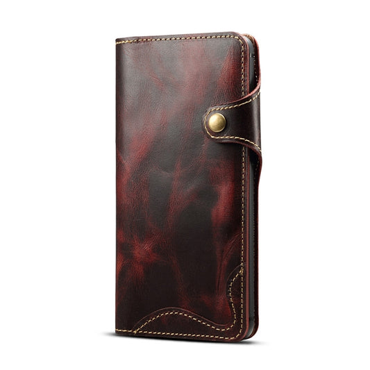 For Huawei Mate 20 Denior Oil Wax Cowhide Magnetic Button Horizontal Flip Leather Case with Card Slots & Wallet(Dark Red) - Huawei Cases by Denior | Online Shopping South Africa | PMC Jewellery | Buy Now Pay Later Mobicred