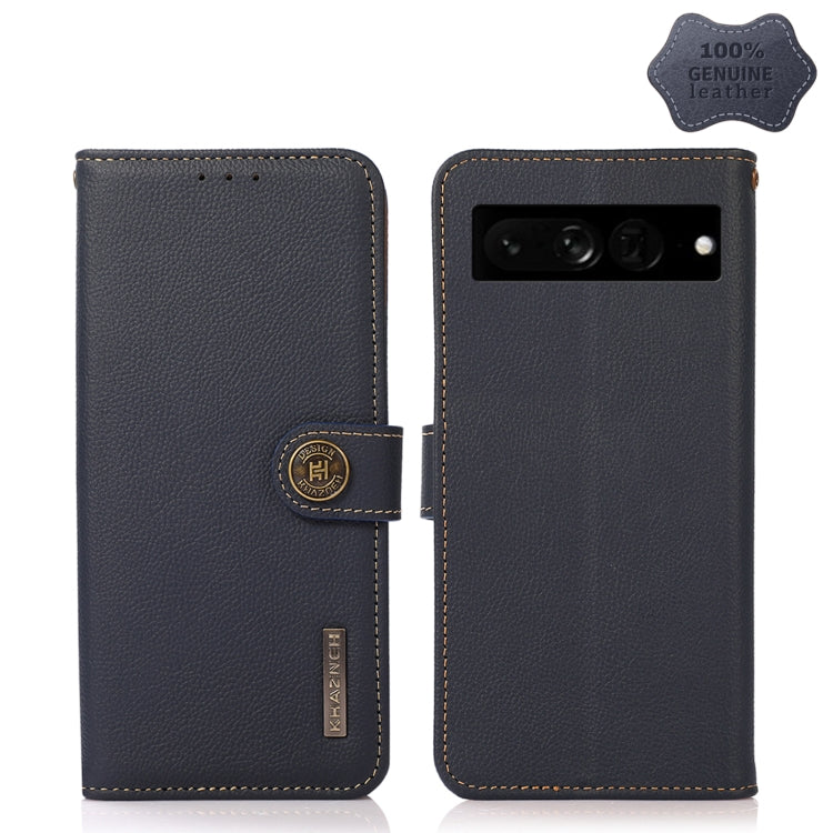 For Google Pixel 7 Pro 5G KHAZNEH Custer Genuine Leather RFID Phone Case(Blue) - Google Cases by PMC TechLife | Online Shopping South Africa | PMC TechLife | Buy Now Pay Later Mobicred