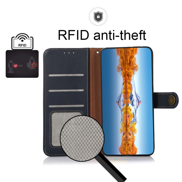 For Google Pixel 7 Pro 5G KHAZNEH Custer Genuine Leather RFID Phone Case(Blue) - Google Cases by PMC TechLife | Online Shopping South Africa | PMC TechLife | Buy Now Pay Later Mobicred