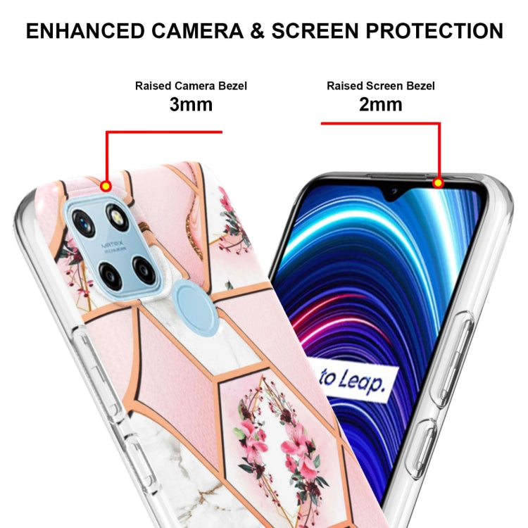 For OPPO Realme C21Y Splicing Marble Flower Pattern TPU Phone Case(Pink Flower) - Realme Cases by PMC Jewellery | Online Shopping South Africa | PMC Jewellery | Buy Now Pay Later Mobicred
