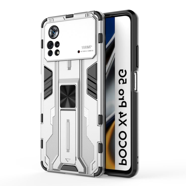 For Xiaomi Poco X4 Pro 5G Supersonic PC + TPU Shock-proof Protective Phone Case with Holder(Silver) - Xiaomi Cases by PMC Jewellery | Online Shopping South Africa | PMC Jewellery