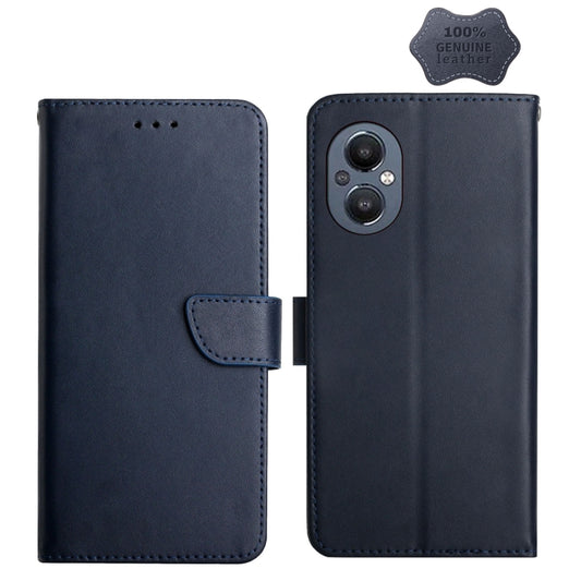 For OnePlus Nord N20 5G Genuine Leather Fingerprint-proof Horizontal Flip Phone Case(Blue) - OnePlus Cases by PMC Jewellery | Online Shopping South Africa | PMC Jewellery | Buy Now Pay Later Mobicred