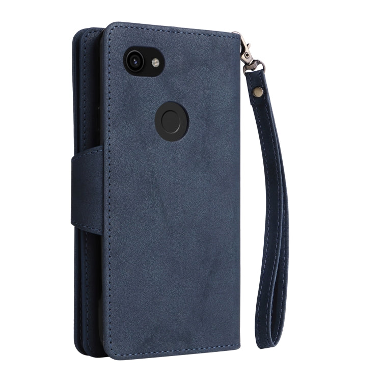 For Google Pixel 3A Rivet Buckle 9 Cards Three Fold Leather Phone Case(Blue) - Google Cases by PMC Jewellery | Online Shopping South Africa | PMC Jewellery | Buy Now Pay Later Mobicred