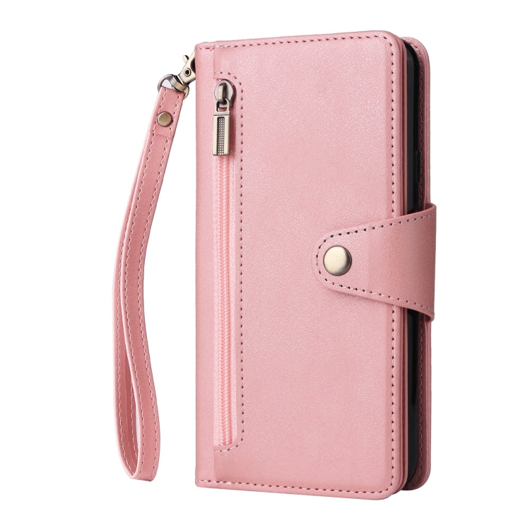 For Google Pixel 3A Rivet Buckle 9 Cards Three Fold Leather Phone Case(Rose Gold) - Google Cases by PMC TechLife | Online Shopping South Africa | PMC TechLife | Buy Now Pay Later Mobicred
