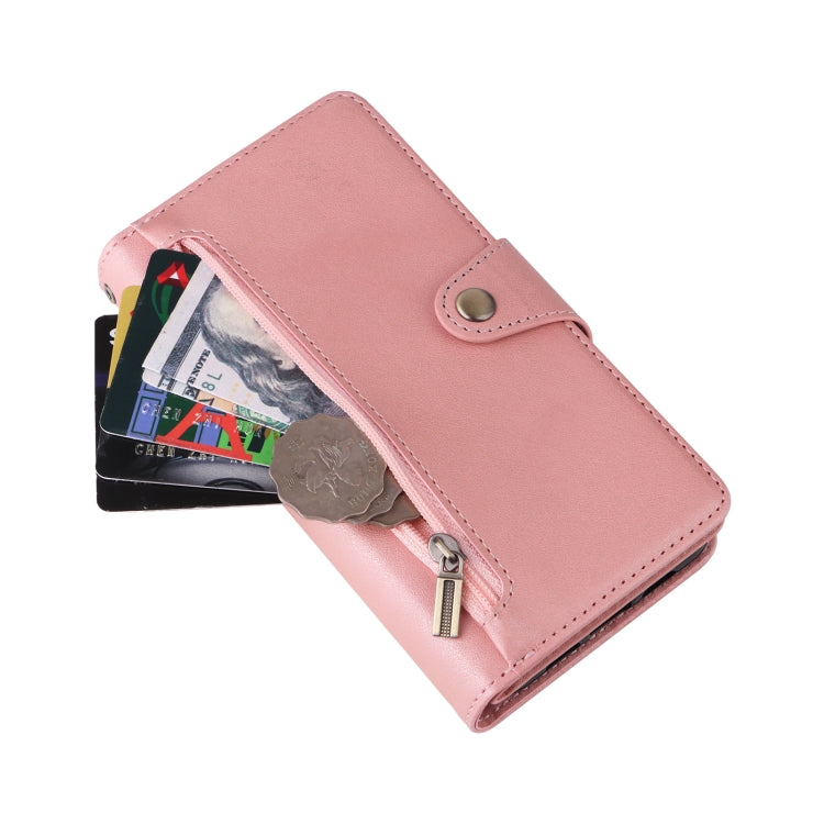 For Google Pixel 3A Rivet Buckle 9 Cards Three Fold Leather Phone Case(Rose Gold) - Google Cases by PMC TechLife | Online Shopping South Africa | PMC TechLife | Buy Now Pay Later Mobicred