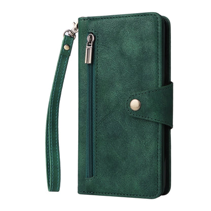 For Google Pixel 3A Rivet Buckle 9 Cards Three Fold Leather Phone Case(Green) - Google Cases by PMC Jewellery | Online Shopping South Africa | PMC Jewellery | Buy Now Pay Later Mobicred