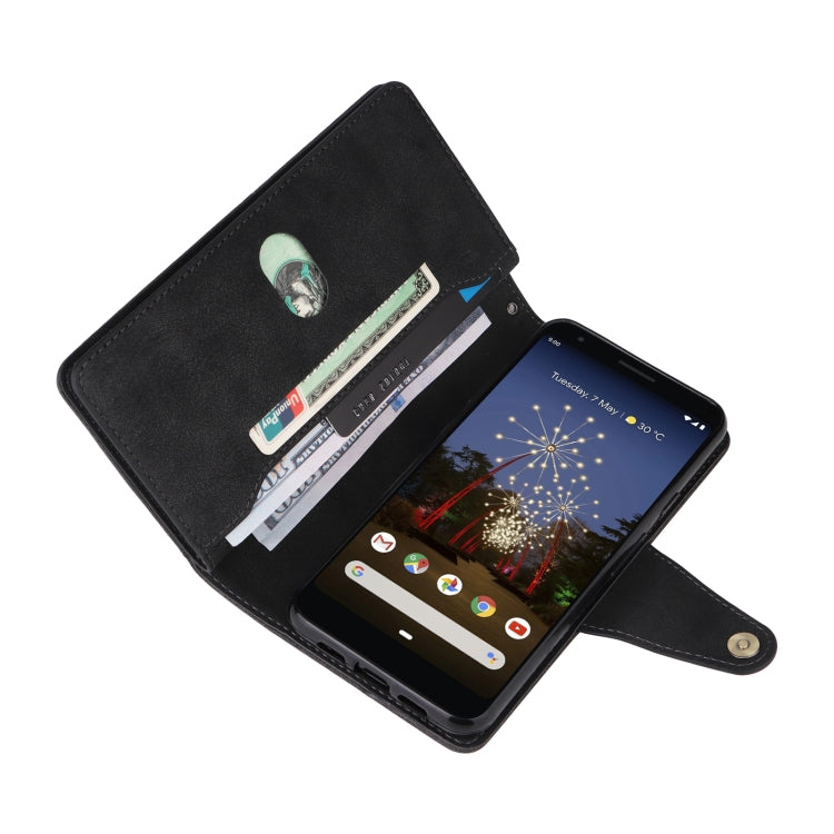 For Google Pixel 3A XL Rivet Buckle 9 Cards Three Fold Leather Phone Case(Black) - Google Cases by PMC Jewellery | Online Shopping South Africa | PMC Jewellery | Buy Now Pay Later Mobicred