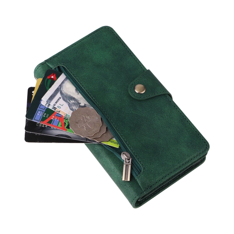 For Google Pixel 3A XL Rivet Buckle 9 Cards Three Fold Leather Phone Case(Green) - Google Cases by PMC Jewellery | Online Shopping South Africa | PMC Jewellery | Buy Now Pay Later Mobicred