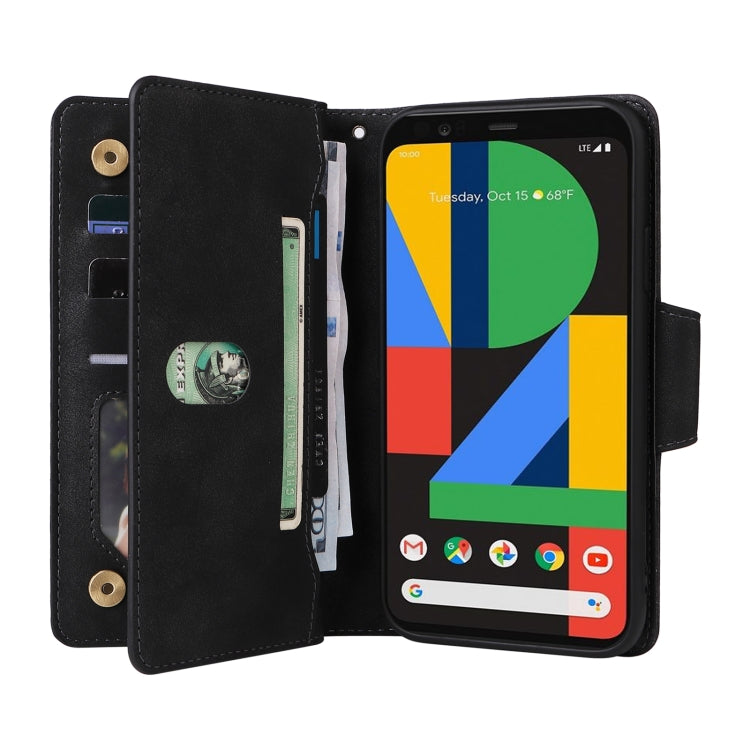For Google Pixel 4 XL Rivet Buckle 9 Cards Three Fold Leather Phone Case(Black) - Google Cases by PMC TechLife | Online Shopping South Africa | PMC TechLife | Buy Now Pay Later Mobicred