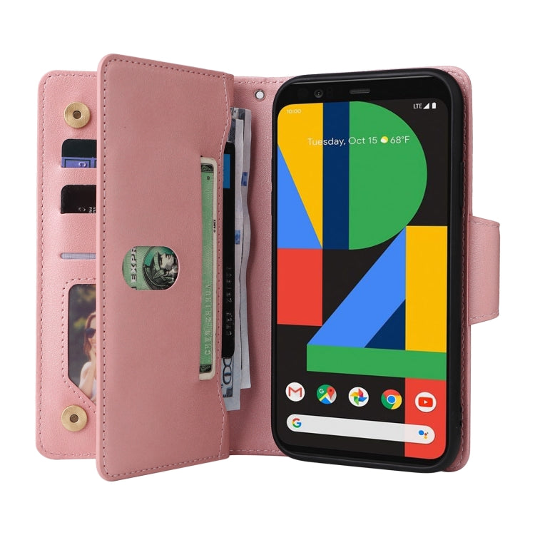 For Google Pixel 4 XL Rivet Buckle 9 Cards Three Fold Leather Phone Case(Rose Gold) - Google Cases by PMC TechLife | Online Shopping South Africa | PMC TechLife | Buy Now Pay Later Mobicred