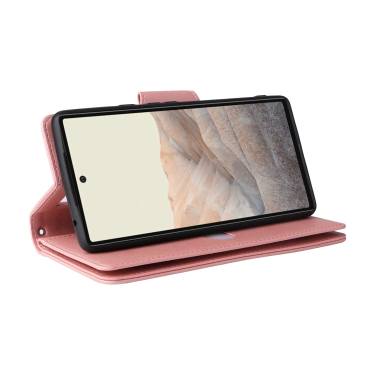For Google Pixel 6 Rivet Buckle 9 Cards Three Fold Leather Phone Case(Rose Gold) - Google Cases by PMC TechLife | Online Shopping South Africa | PMC TechLife | Buy Now Pay Later Mobicred