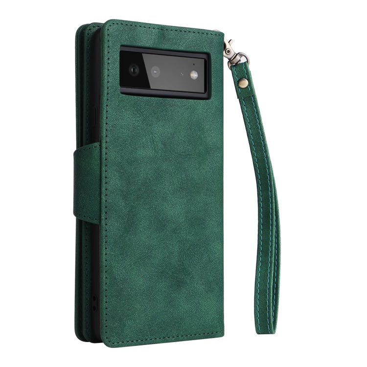 For Google Pixel 6 Rivet Buckle 9 Cards Three Fold Leather Phone Case(Green) - Google Cases by PMC Jewellery | Online Shopping South Africa | PMC Jewellery | Buy Now Pay Later Mobicred