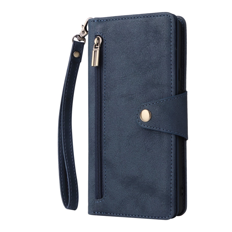 For Google Pixel 6 Pro Rivet Buckle 9 Cards Three Fold Leather Phone Case(Blue) - Google Cases by PMC Jewellery | Online Shopping South Africa | PMC Jewellery | Buy Now Pay Later Mobicred