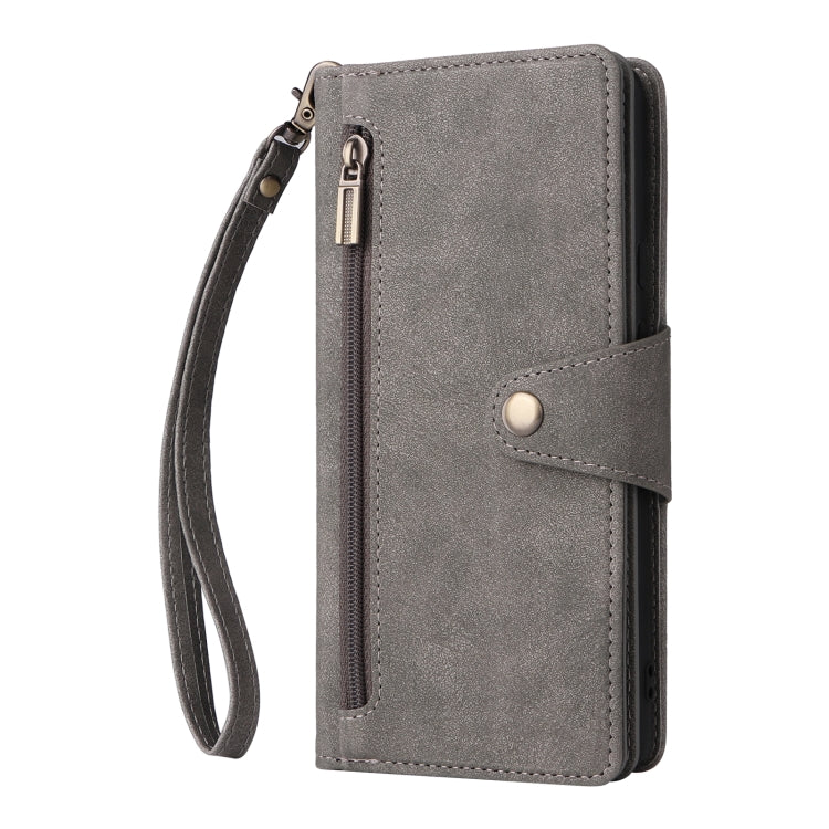 For Google Pixel 6 Pro Rivet Buckle 9 Cards Three Fold Leather Phone Case(Grey) - Google Cases by PMC TechLife | Online Shopping South Africa | PMC TechLife | Buy Now Pay Later Mobicred