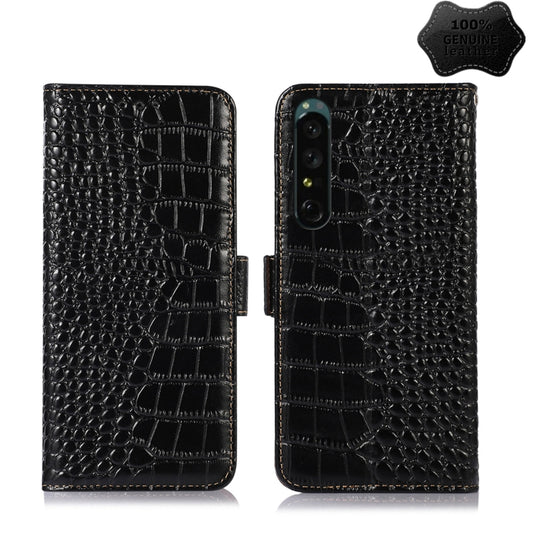 For Sony Xperia 1 IV Crocodile Top Layer Cowhide Leather Phone Case(Black) - Sony Cases by PMC Jewellery | Online Shopping South Africa | PMC Jewellery | Buy Now Pay Later Mobicred