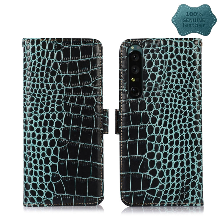 For Sony Xperia 1 IV Crocodile Top Layer Cowhide Leather Phone Case(Green) - Sony Cases by PMC TechLife | Online Shopping South Africa | PMC TechLife | Buy Now Pay Later Mobicred