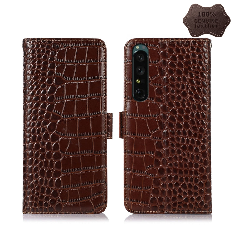 For Sony Xperia 1 IV Crocodile Top Layer Cowhide Leather Phone Case(Brown) - Sony Cases by PMC TechLife | Online Shopping South Africa | PMC TechLife | Buy Now Pay Later Mobicred