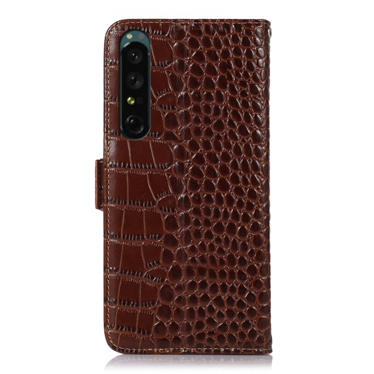 For Sony Xperia 1 IV Crocodile Top Layer Cowhide Leather Phone Case(Brown) - Sony Cases by PMC TechLife | Online Shopping South Africa | PMC TechLife | Buy Now Pay Later Mobicred