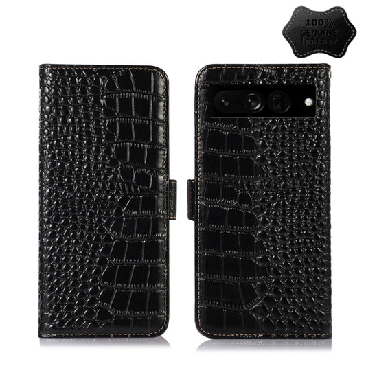 For Google Pixel 7 Pro 5G Crocodile Top Layer Cowhide Leather Phone Case(Black) - Google Cases by PMC Jewellery | Online Shopping South Africa | PMC Jewellery | Buy Now Pay Later Mobicred