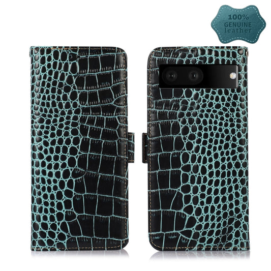 For Google Pixel 7 5G Crocodile Top Layer Cowhide Leather Phone Case(Green) - Google Cases by PMC Jewellery | Online Shopping South Africa | PMC Jewellery | Buy Now Pay Later Mobicred