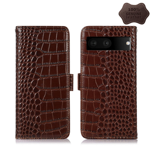 For Google Pixel 7 5G Crocodile Top Layer Cowhide Leather Phone Case(Brown) - Google Cases by PMC Jewellery | Online Shopping South Africa | PMC Jewellery | Buy Now Pay Later Mobicred