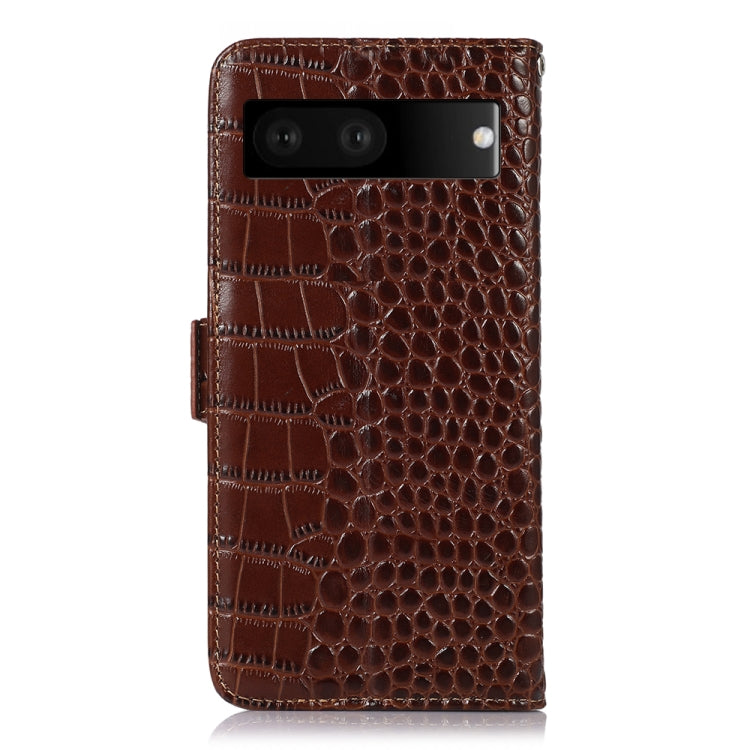 For Google Pixel 7 5G Crocodile Top Layer Cowhide Leather Phone Case(Brown) - Google Cases by PMC TechLife | Online Shopping South Africa | PMC TechLife | Buy Now Pay Later Mobicred