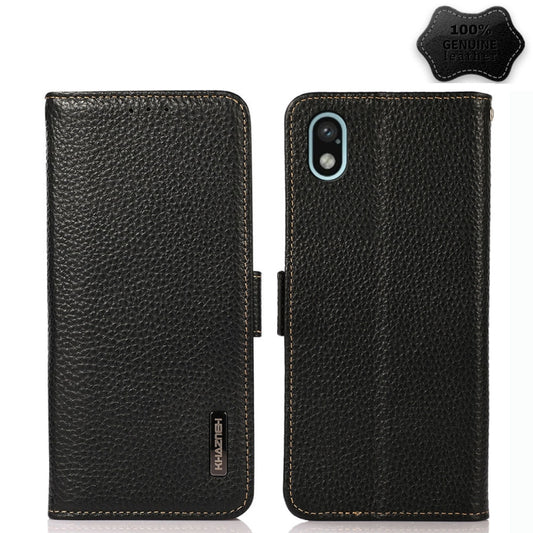 For Sony Xperia Ace III KHAZNEH Side-Magnetic Litchi Genuine Leather RFID Phone Case(Black) - Sony Cases by PMC Jewellery | Online Shopping South Africa | PMC Jewellery | Buy Now Pay Later Mobicred