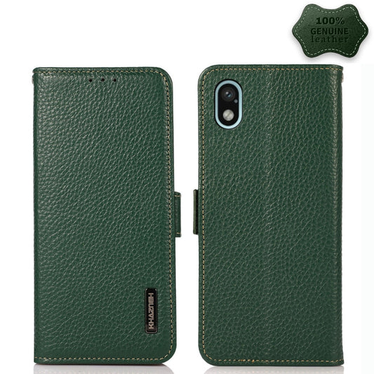 For Sony Xperia Ace III KHAZNEH Side-Magnetic Litchi Genuine Leather RFID Phone Case(Green) - Sony Cases by PMC Jewellery | Online Shopping South Africa | PMC Jewellery | Buy Now Pay Later Mobicred