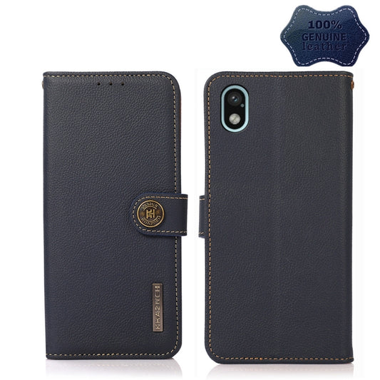 For Sony Xperia Ace III KHAZNEH Custer Genuine Leather RFID Phone Case(Blue) - Sony Cases by PMC Jewellery | Online Shopping South Africa | PMC Jewellery | Buy Now Pay Later Mobicred