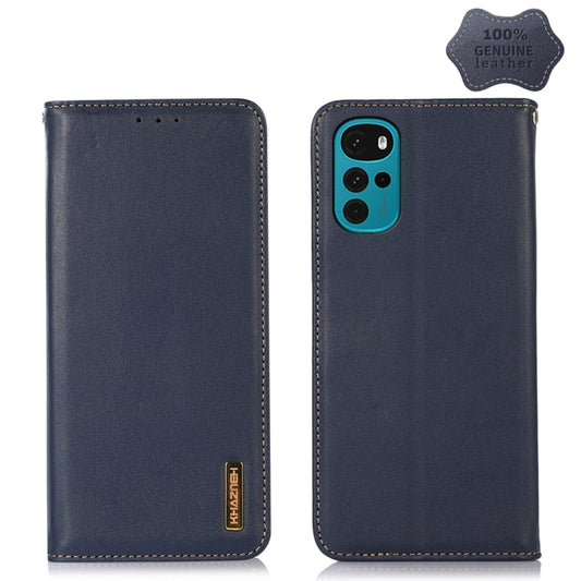 For Motorola Moto G22 KHAZNEH Nappa Top Layer Cowhide Leather Phone Case(Blue) - Motorola Cases by PMC Jewellery | Online Shopping South Africa | PMC Jewellery | Buy Now Pay Later Mobicred